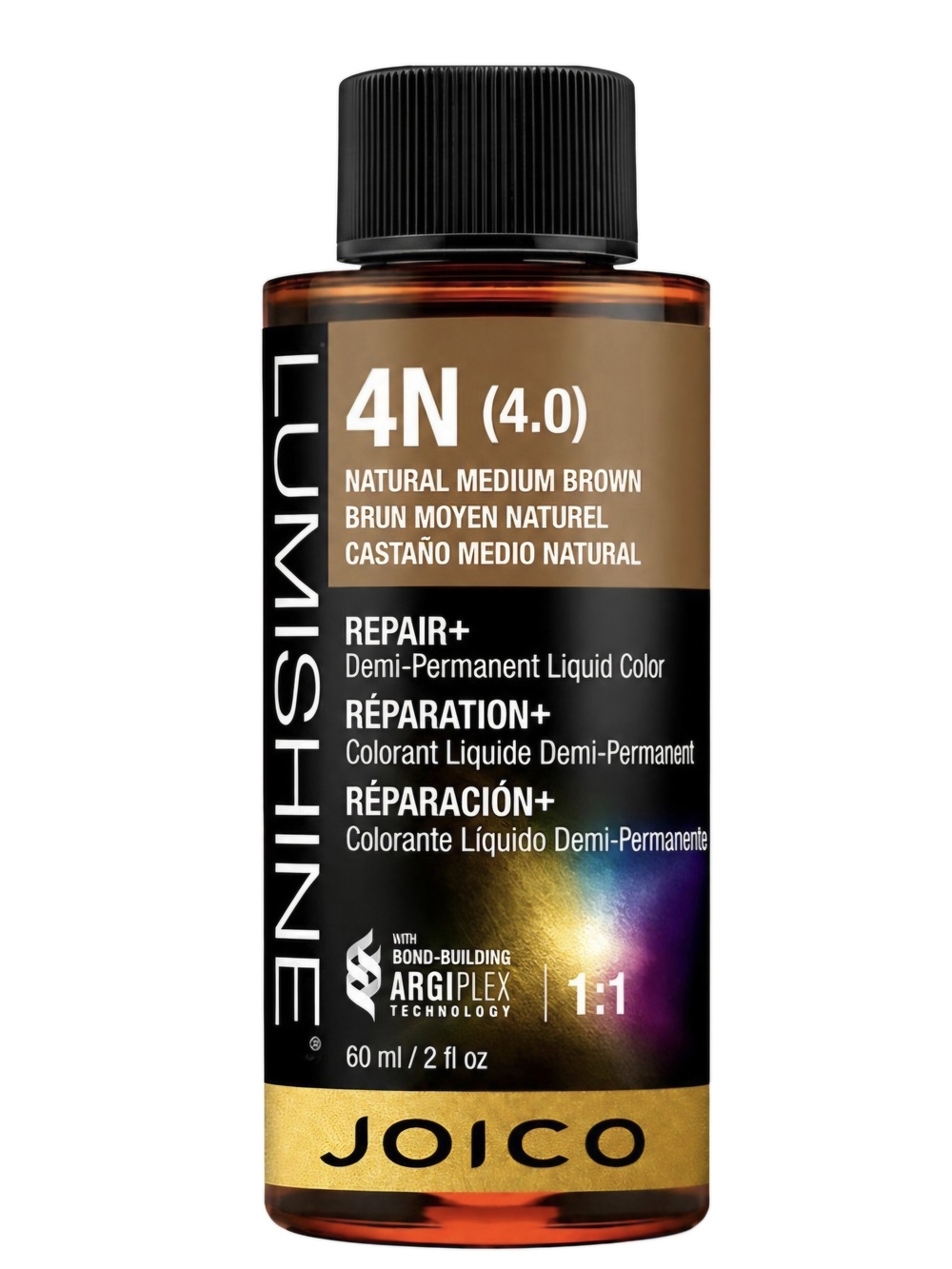 Joico LumiShine 4N demi-permanent liquid hair color (4N Natural Medium Brown).